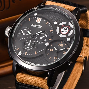 

XINEW Luxury Brand Watches Mens Canvas Band Wrist Watch Quality Waterproof Japan Movt Quartz Watch Relogio Masculino Male Clock