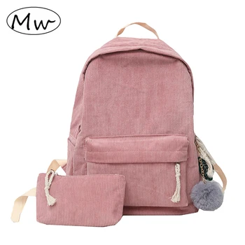 

Vintage Pink Harajuku bagpack Women's Corduroy Backpack Set Soild Color Korean Style School Bags For Girls Travel Bag Mochila