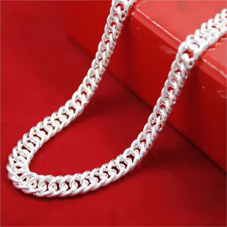 Real 925 100 Sterling Silver Men Long Necklace Chain Jewelry 55cm