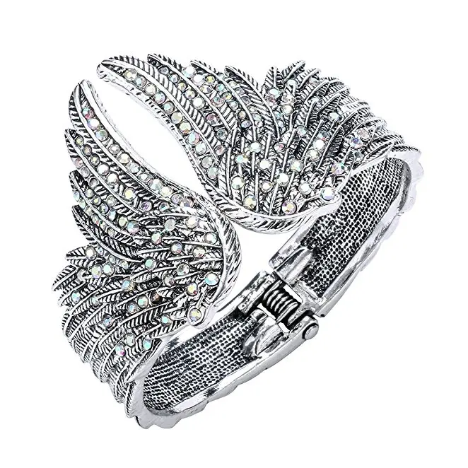 Новое поступление Ангел крылья манжета браслет для женщин байкер Кристалл Панк ювелирные изделия подарок Античный Серебристый браслет Прямая поставка - Окраска металла: AB crystal