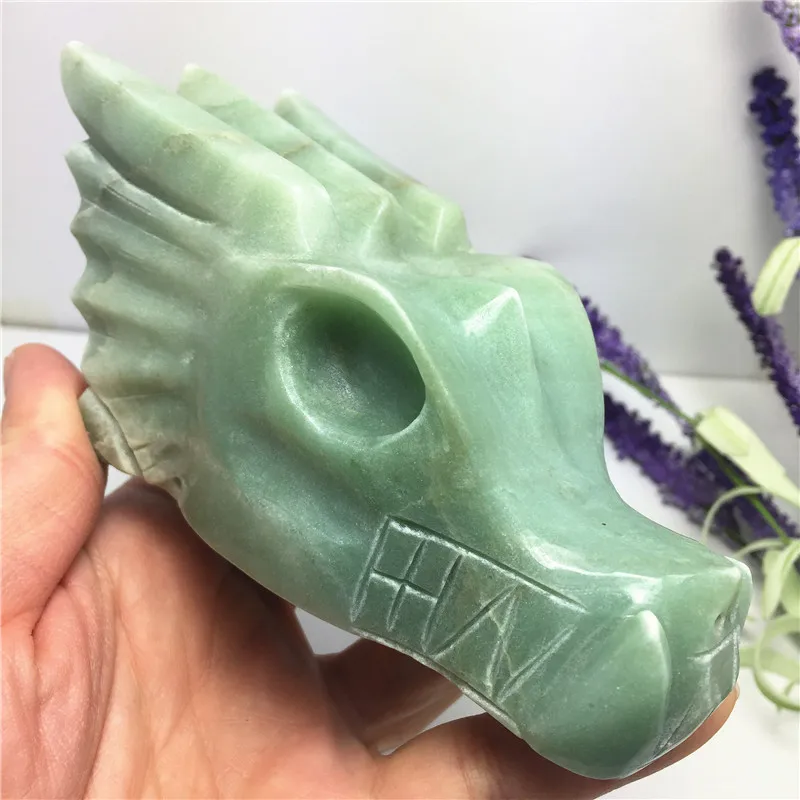 

Large Natural Green Aventurine Crystal Dragon Head Skull Hand Carved Gemstone Reiki Healing Chakra Stone Home Decoration