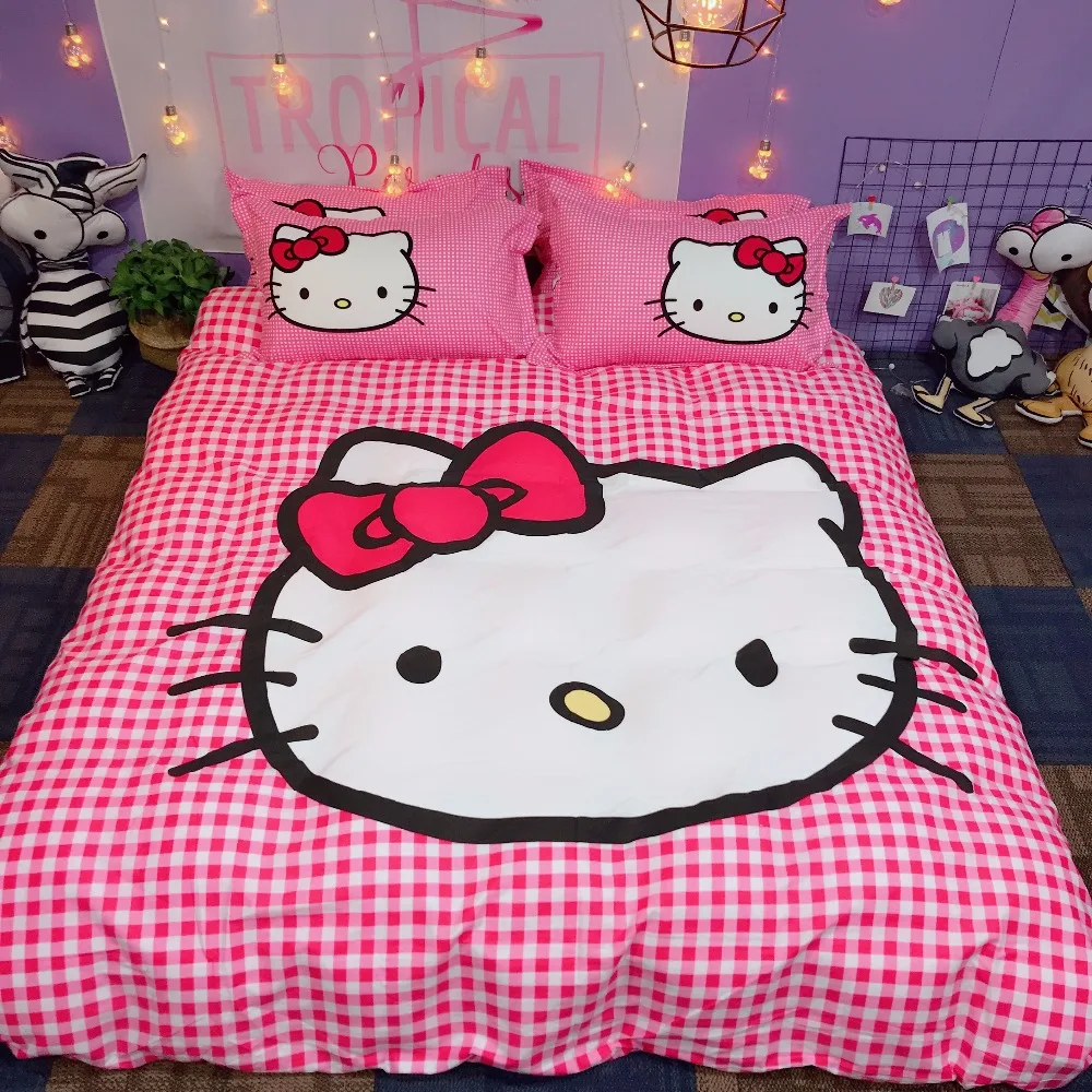 Cartoon hello kitty Bedding Set Single Twin Queen 3pcs ...