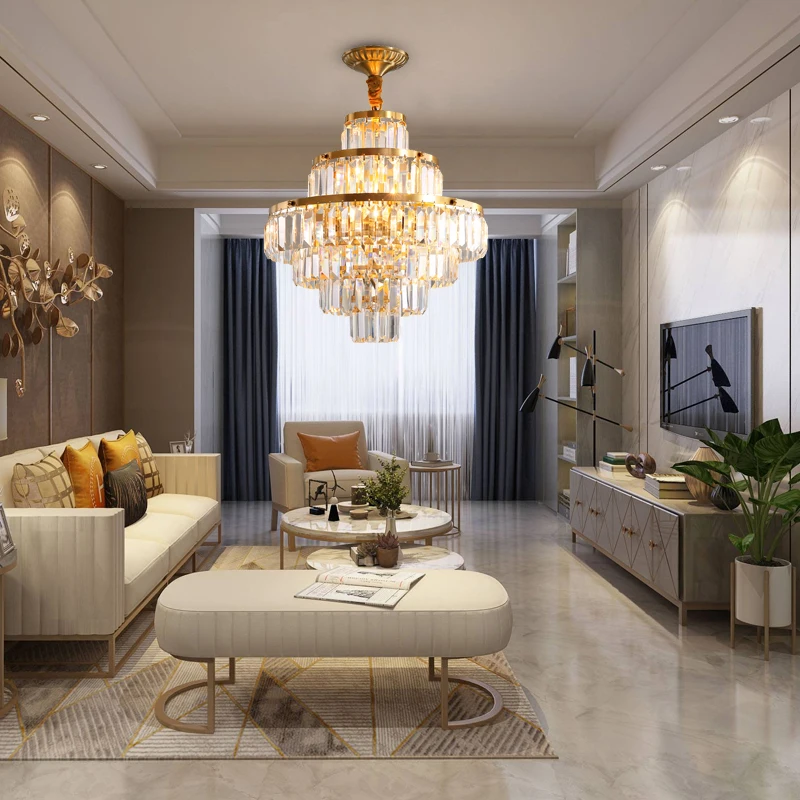 

Luxury modern gold led chandelier high quality clear glass rod light fixture for living room bedroom hanging LED home decoration