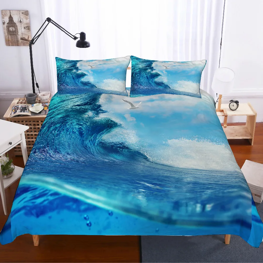 

3D print Bedding set Wave/spindrift/spray attacking seagulls frinds' gift/present bedding sheet Duvet cover set Home Textiles