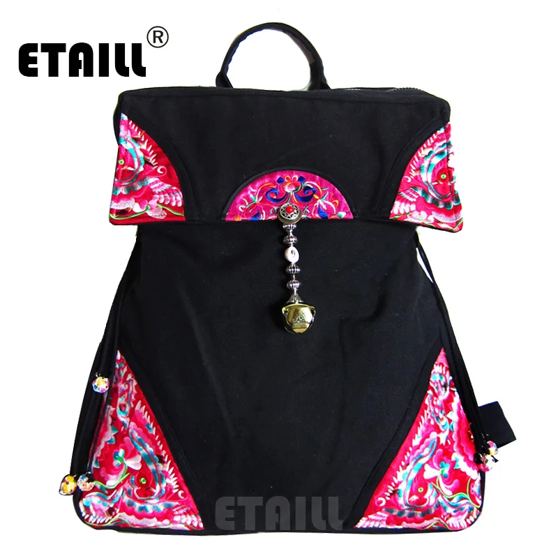 

ETAILL 2018 Flower Embroidered Backpacks for Girls Chinese Hmong Boho Indian Thai Canvas Ethnic Travel Rucksack Sac a Dos Femme