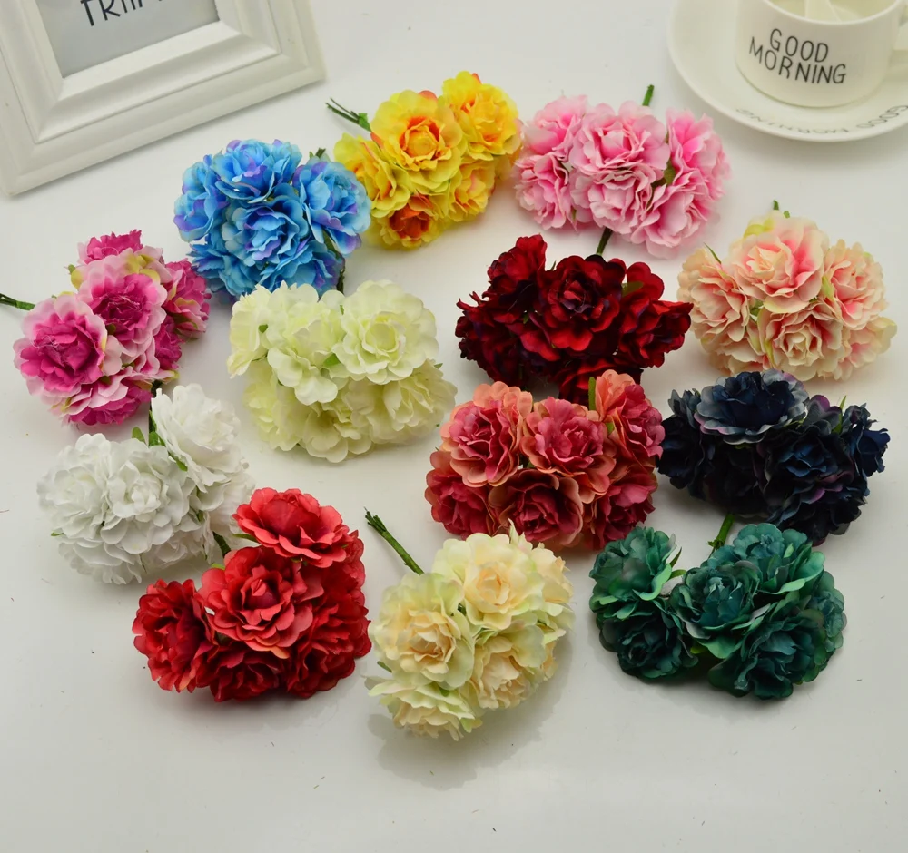 

6pcs blooming tree peony artificial flowers for wedding party home silk hats shoes decoration diy marriage garland plants