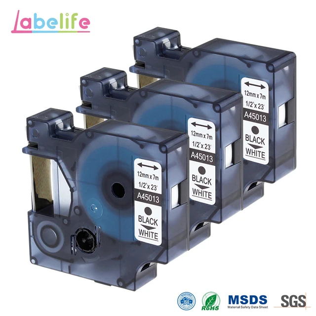 Cheap Labelife 3 Pack 12mm DYMO 45013 Black on White Label Ribbon Cassette for DYMO D1 LabelManager 160 280 420P Label Printer Cheap Labelife 3 Pack 12mm DYMO 45013 Black on White Label Ribbon Cassette for DYMO D1 LabelManager 160 280 420P Label Printer