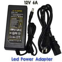 Universal DC 12V 6A AC100-240V to Led Power Supply Adapter Converter Charger Transformer with LED Indicator light Free Shipping