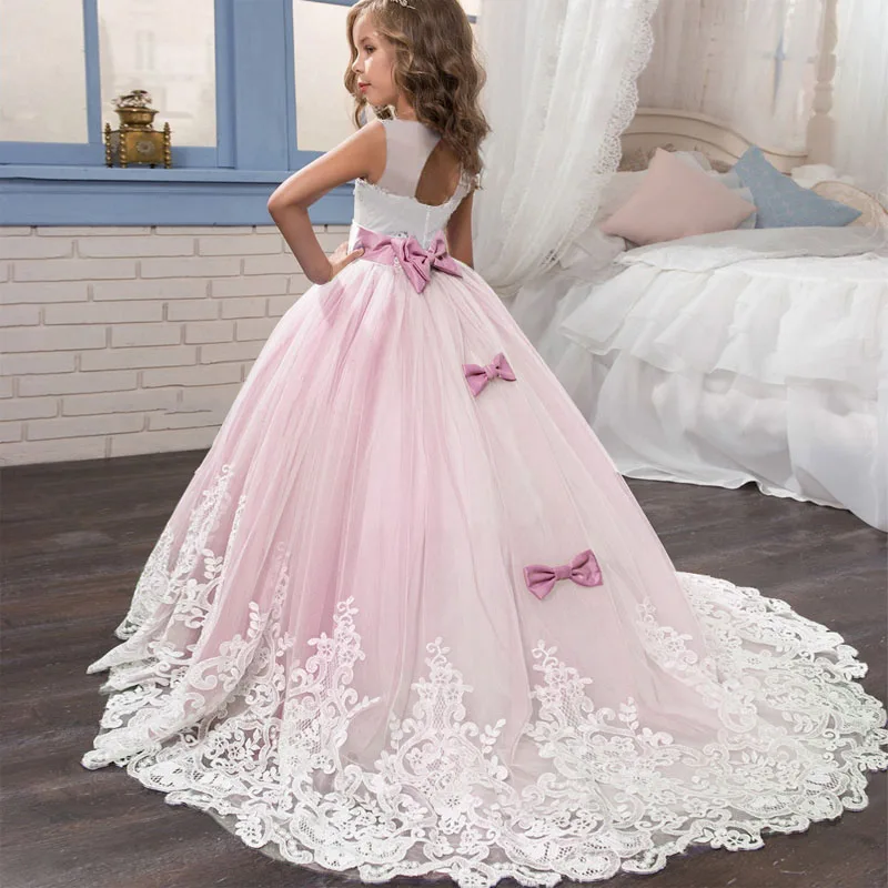 Кружевные платья для девочек с цветочным рисунком и длинным шлейфом; элегантные платья невесты; бальное платье; вечернее платье; платья для первого причастия; Vestido Comunion