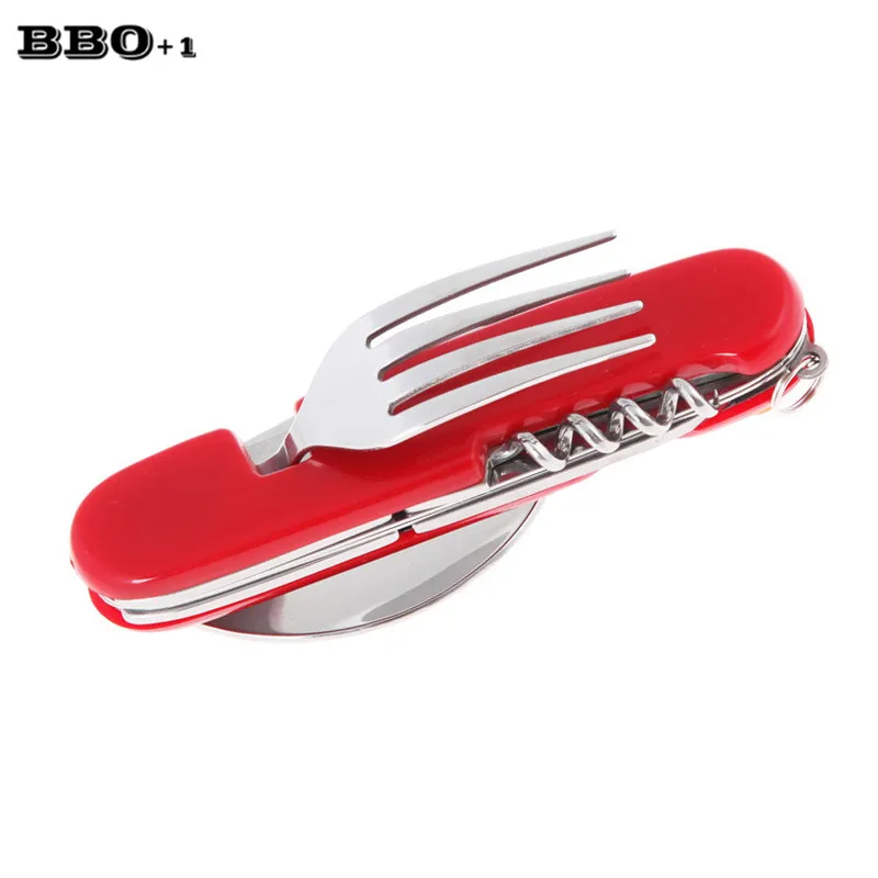 1pcs Folding Multi function Travel Fork Spoon Wine Opener Pocket Knife