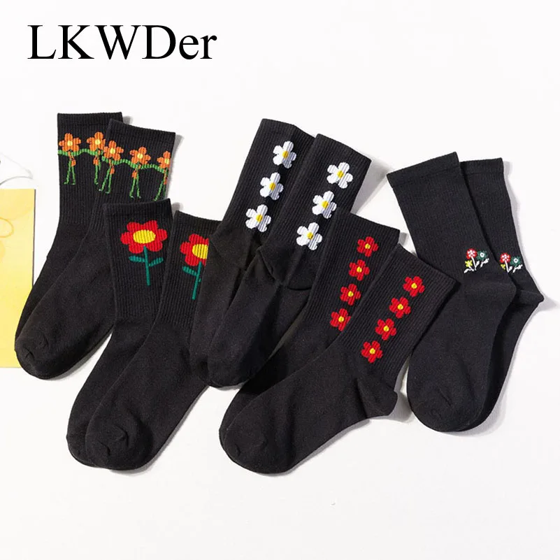 5 пар, женские носки, s смешное искусство, креативные Хлопковые женские носки-трубы, Осень-зима, Подсолнух, цветы, китайский стиль, женские носки, Meias