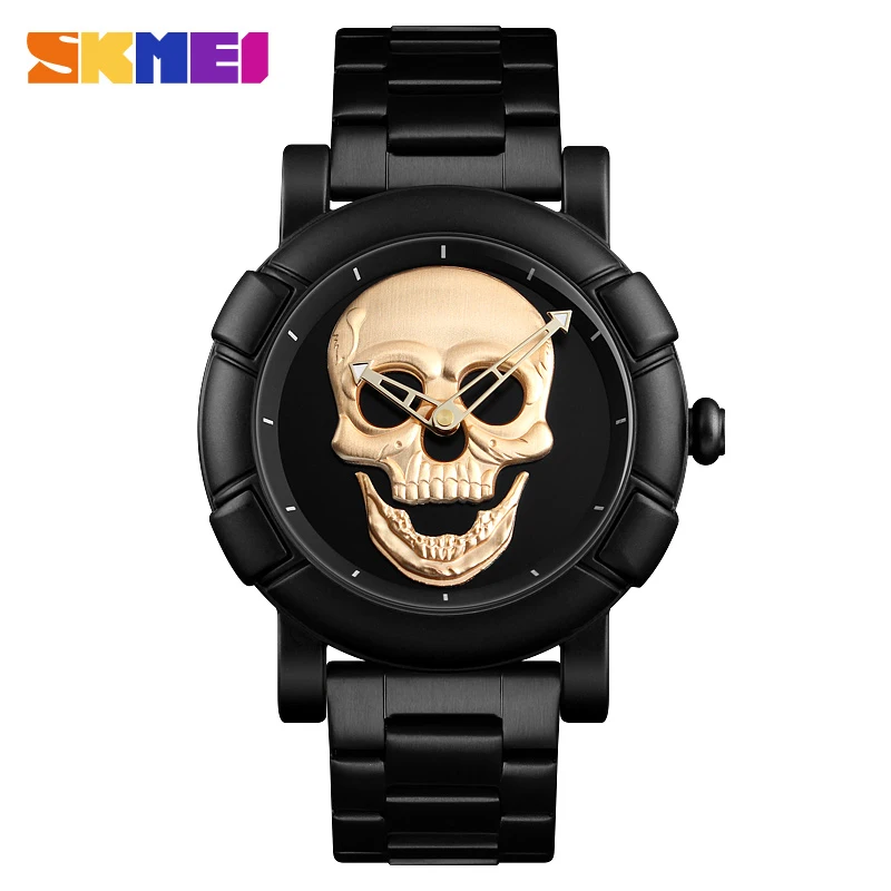 

SKMEI 2018 Skull Quartz Watch Men Creativity Watches Stainless Steel Male Clock Water Resistant Stainless Steel Strap Wristwatch