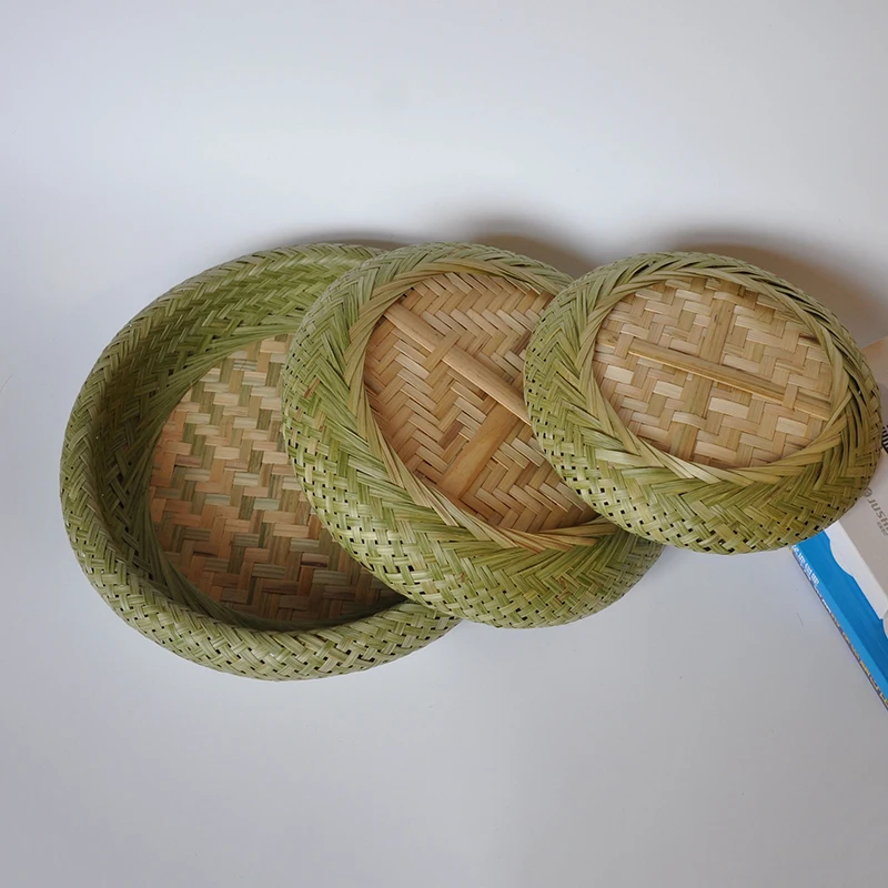 Бамбуковая тарелка ручной работы плетеная корзина для хранения продуктов круглая коробка для хранения Фруктовая тарелка закуски Настольный органайзер для сушки совка клетка
