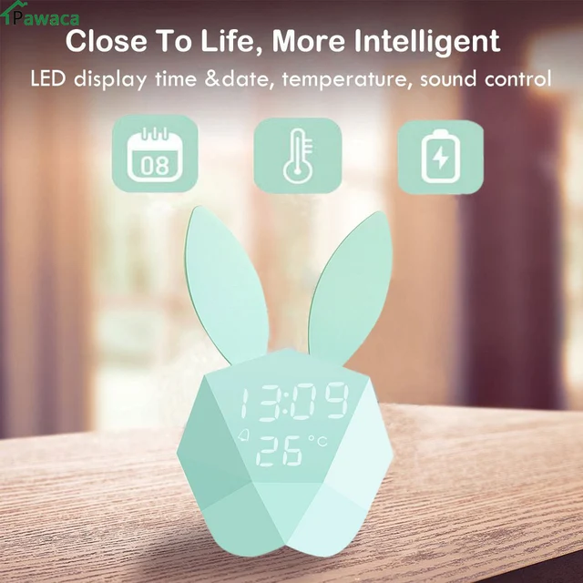 Cute Rabbit LED Digital Clock Alarm Clock kids mechanical Sound