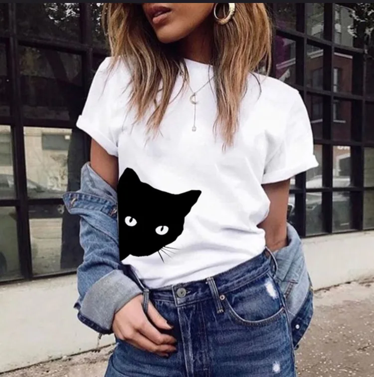 

cat women shirts harajuku top thanksgiving japanese vintage clothes adventure time casual cartoon o-neck aesthetic tee 2019