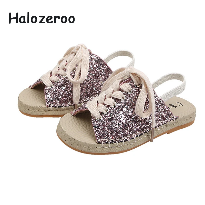 

Summer 2019 New Baby Girls Princess Sandals Children Glitter Espadrilles Kids Sequin Beach Sandals Soft Fashion Pink Brand Flats
