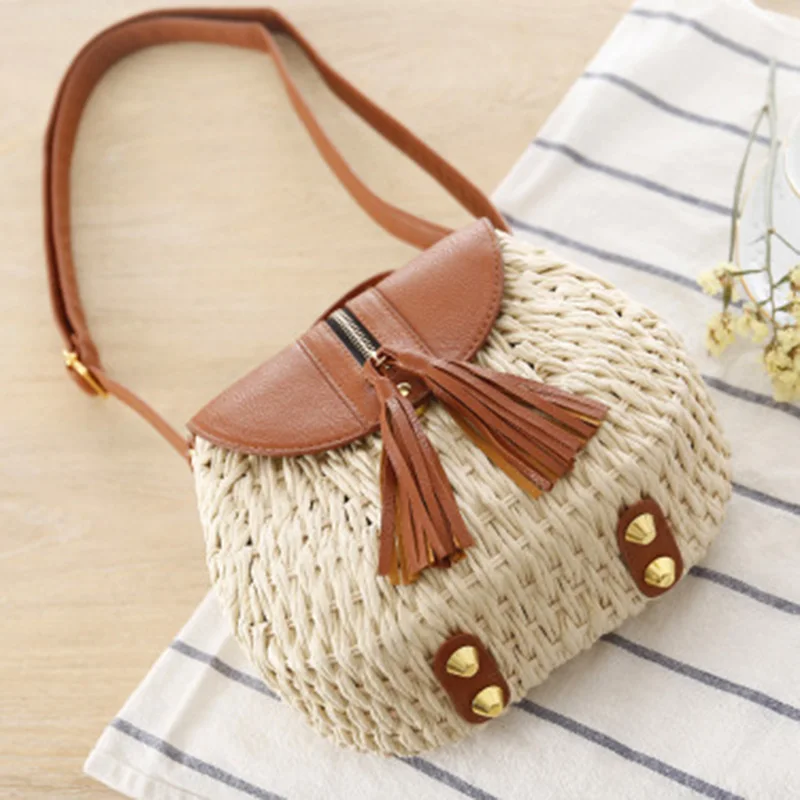Women INS Popular Handbag Bohemian Bali Rattan Female Beach Straw Bags Vintage Knitted Lady Weave Handmade Shoulder Bag SS0407 (6)