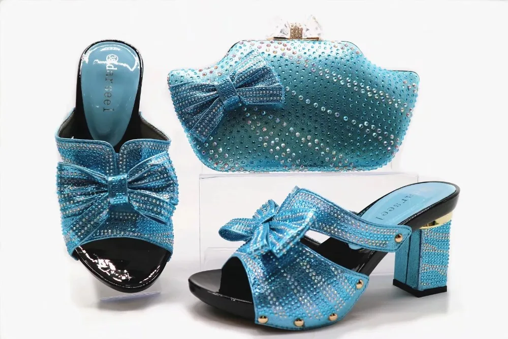

Blue nice newest fashion 2018 italian design shoes an bag women matching set for african lady in wedding aso ebi party SB8110-2