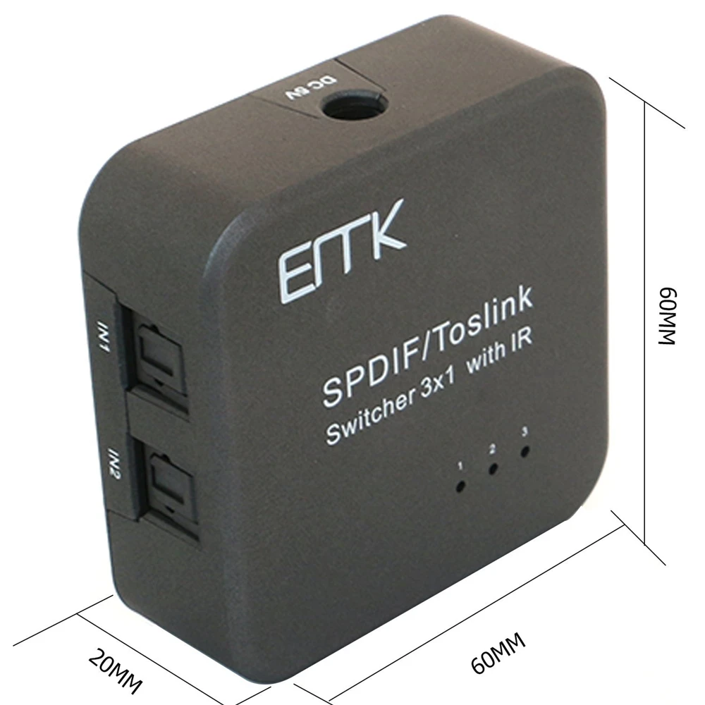 Цифровой оптический аудиокабель EMK SPDIF Toslink переключатель 3x1 с ИК пультом