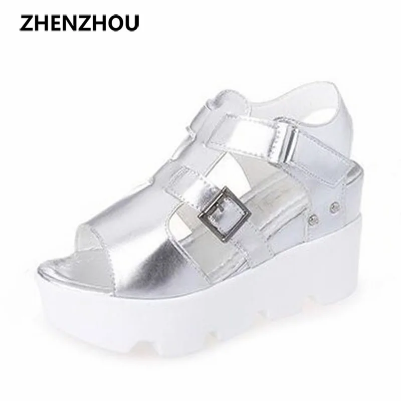 

Women's shoes 2017 brand summer new fish mouth shoes slope with sandals waterproof platform students high heels big size 8cm