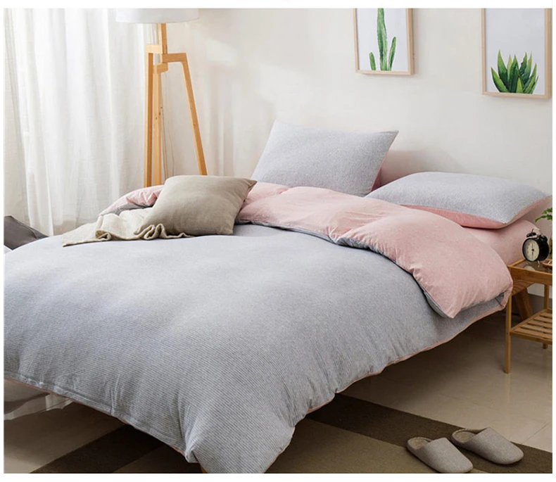 Одеяло, пододеяльник, хлопок, трикотаж, 150x200 см, 200x230 см, 220x240 см, серая и белая полоска, розовый