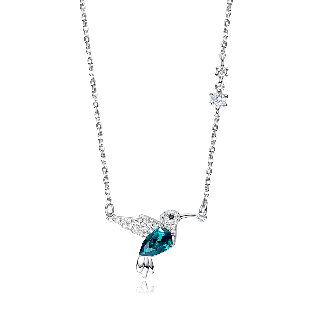 

Heezen Trendy Crystal Green Bird Shape Pendant Necklace Silver Chain Fashion Jewelry Charm Bijoux Women Necklace Gifts for Women
