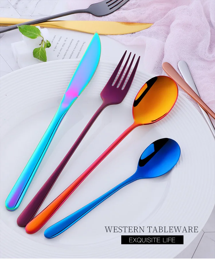 24pcs/lot Korean Food Portable Cutlery 304 Stainless Steel Top Table Knife S poon Fork Dinner Set Dinnerware Gold Tableware Sets