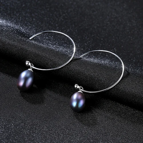 Fenchen Big Circle Freshwater Pearls Drop Earrings Women Fine Jewelry Authentic 925 Sterling Silver Brincos Christmas Gift AE002 - Цвет камня: Black