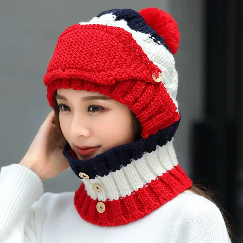 Зимняя шапка, шарф, набор для женщин, уплотненный зимний шарф с кольцами, шарфы с масками, Мужская зимняя шапка унисекс, Женский комплект