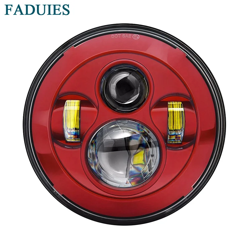 FADUIES New Red 7 Inch Motorcycle Projector Daymaker HighLow Beam LED Headlight For harley davidson Led Headlamp (1)