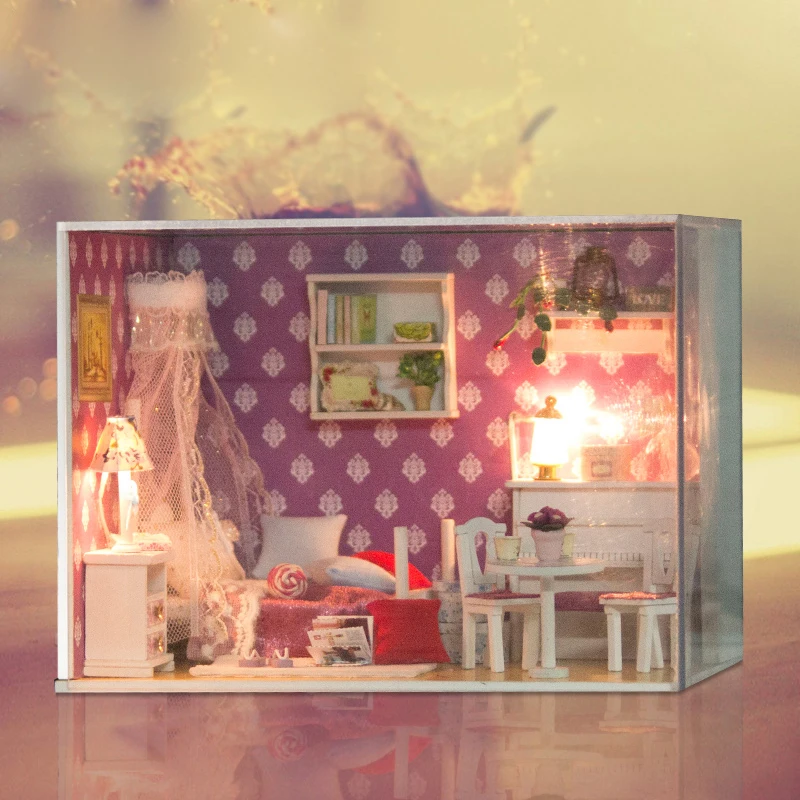 iiE CREATE 2018 New DIY Educational 3D Wooden Doll house miniature with LED+Furniture+cover Room for children Lover Gift (4)