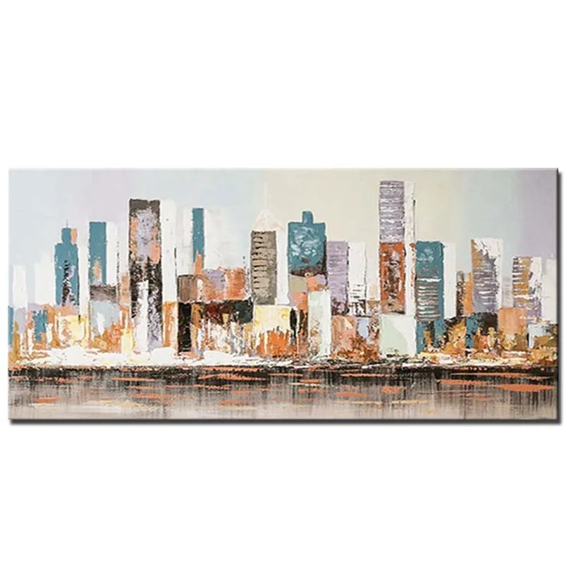 

Hand Painted Abstract Impasto Building Landscape Canvas Oil Painting Cityscape Wall Picture Living Room Home Wall Decoration Art