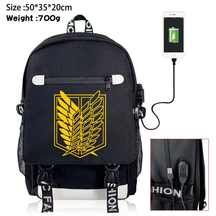 Сказочный хвост/Death Note/Attack on Titan USB зарядка Рюкзак Дорожная сумка Подростковая для