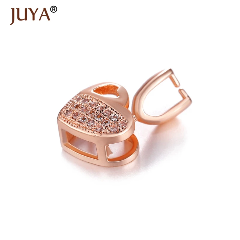 

Gold Silver Rose Gold color Plated Jewelry Findings Copper Zirconia Heart Charm Bail Connector Bale Pinch Clasp of Pendant