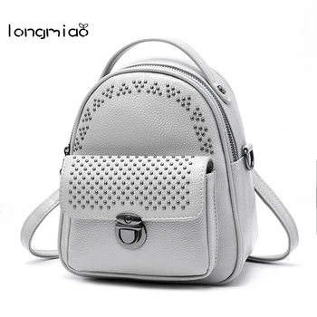 

longmiao Vintage Small Woman Backpacks Travel Leather Mini Backpack Rivets School Bag for Teenage Girls Knapsack Bags Bolsa