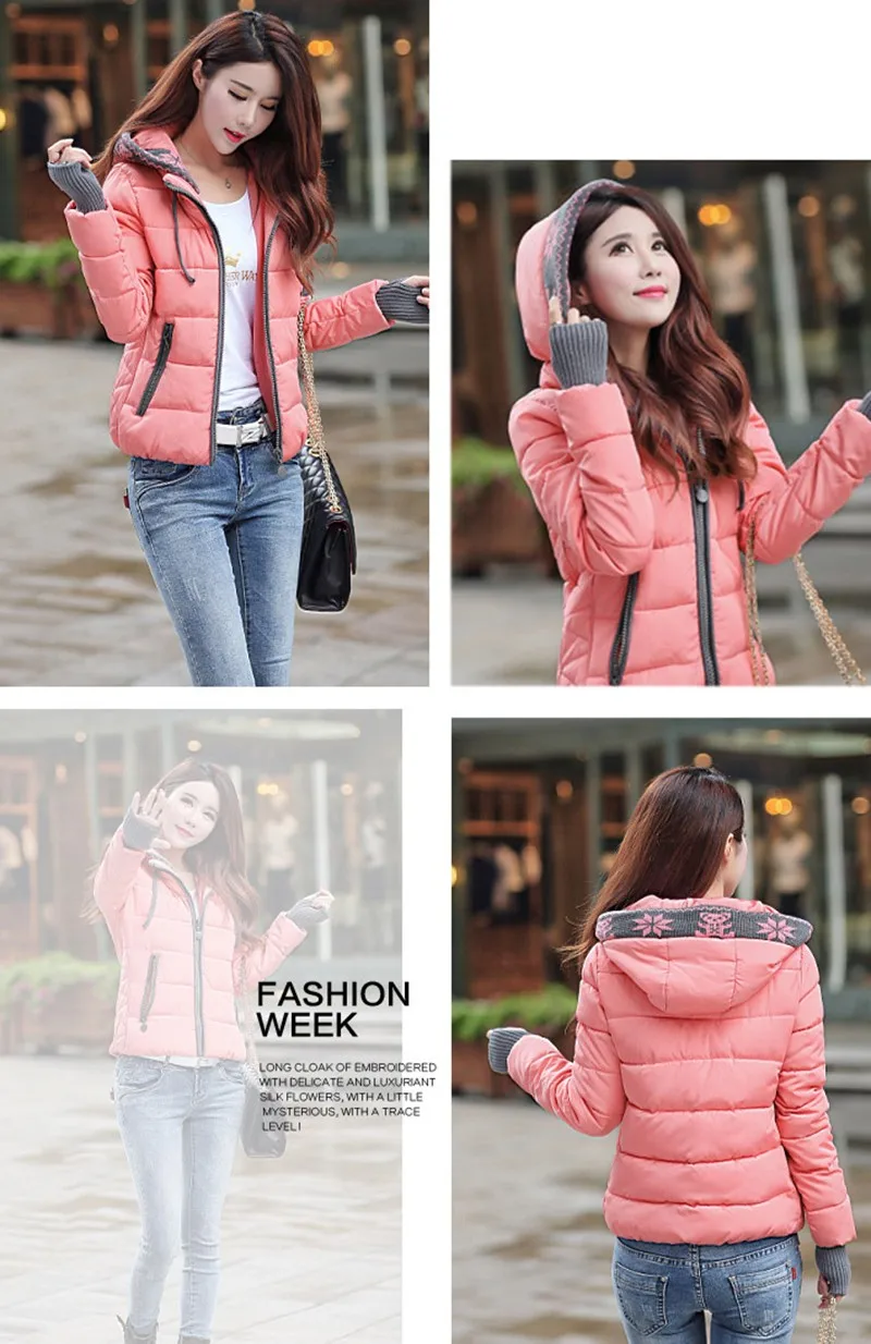 Women Winter Coat Long Sleeve Print Floral Hooded Slim Winter Parka Plus Size Cotton-Padded Jackets 2XL (8)