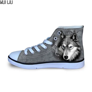 

Customized Cool Animal Wolf Printed Men's Vulcanized Shoes High-top Men Casual Canvas Shoes for Teenage Lace-up Flats Shoes Man