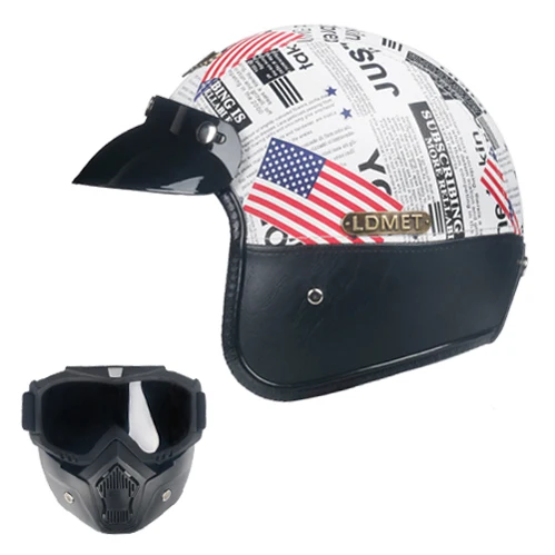 LDMET Кожа PU casco moto Винтаж moto rcycle шлем с открытым лицом камуфляж capacetes de moto ciclista vespa Кафе racer - Цвет: 12