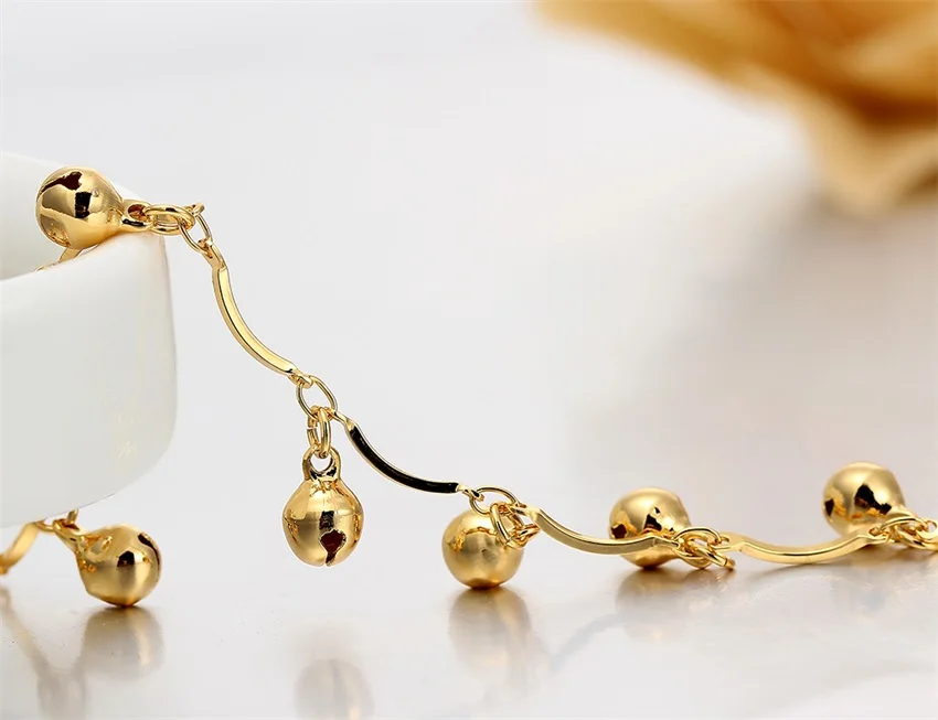 New Yellow Gold Color Bead Bells Charms Chain Friendship Ankle bracelet Anklet For Womens Girls Summer Beach Foot Jewelry