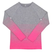 ¡Caliente! Deporte de invierno mujeres gradiente Color camisa de manga larga elástico señora Yoga camiseta al aire libre Rn