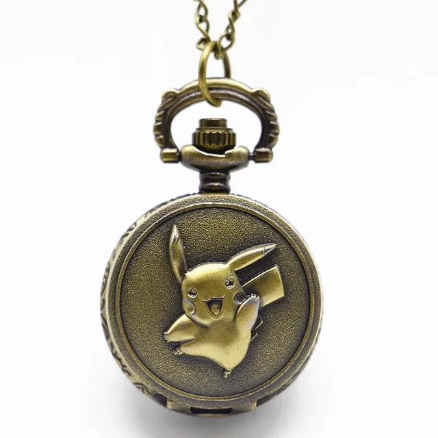 Small Pikachu Anime Design Bronze Pocket Watch Necklace Vintage Bronze Women Gir Small Pikachu Anime Design Bronze Pocket Watch Necklace Vintage Bronze Women Gir