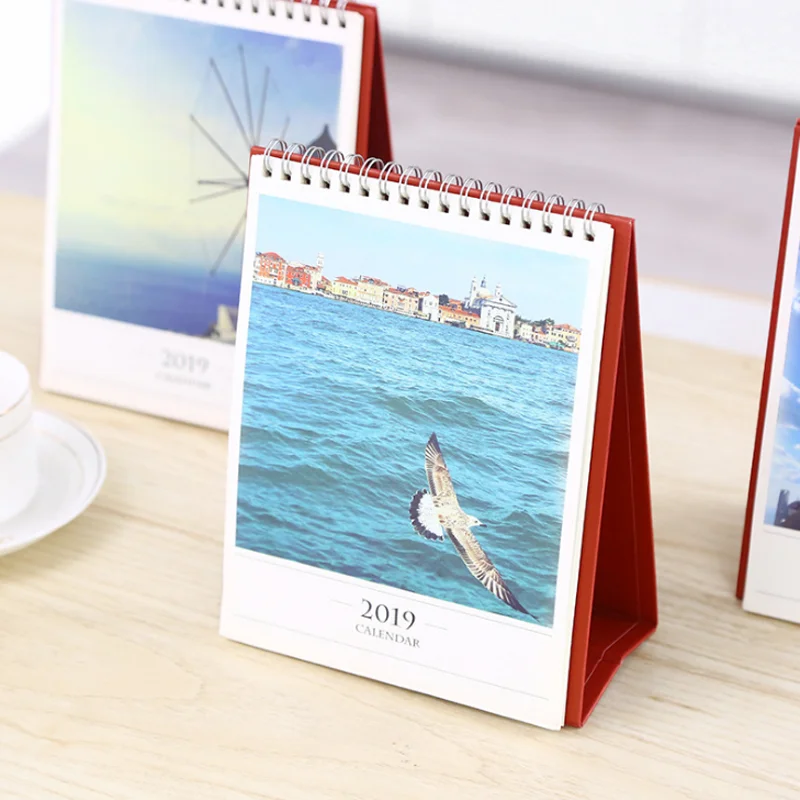 

1 Pcs Cute 2019 Year Calendar Scenic Landscape Schedule Table Standing Calendar Desk Calendar Planner Calendar Stationery
