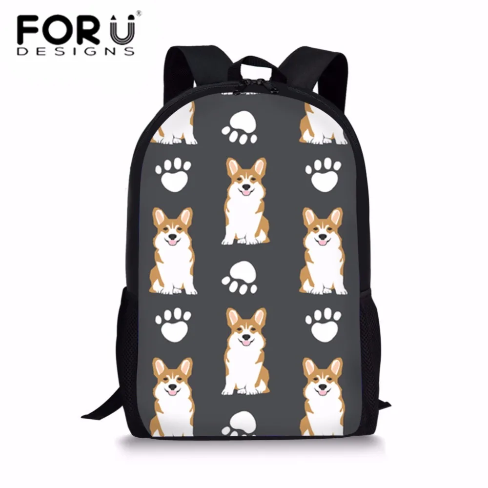 

FORUDESIGNS School Bags for Kids Corgi Printing Schoolbag Teenager Girls Shoulder Daypack Children Kawaii School Backpack Bolsa