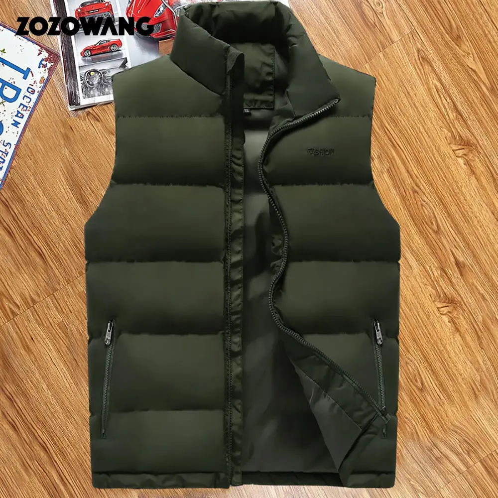 

ZOZOWANG Newest 2019 Autumn Winter Men Coat Warm Sleeveless Jacket Casual Men Vest Coat Fleece Army Green Waistcoat Big Size 6XL
