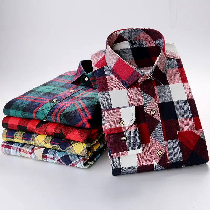 

Brand Cotton Flannel Plaid Shirt Men 2019 Autumn New Male Casual Long Sleeve Shirt Plus size High Quality Warm Men Tops Clothes