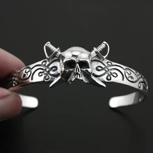 925 Череп из серебра пиратский браслет мужские Байкер-рокер браслет в стиле панк 9A008 подходит 6,3~ 7,5 дюймов на запястье