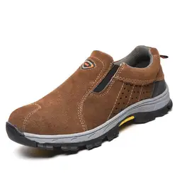 Большие размеры для мужчин безопасности дышащий стальной носок Шапки безопасности труда оснастки обувь натуральная кожа анти-прокол