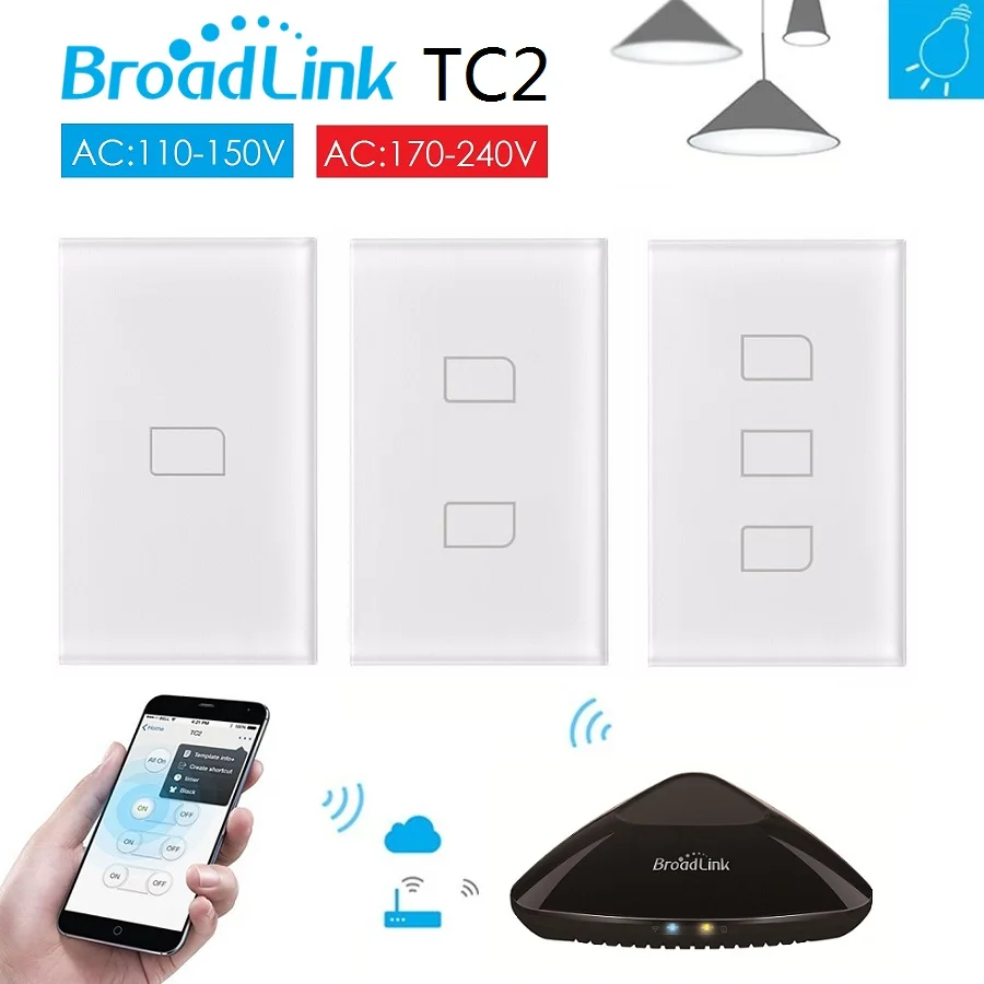 

Broadlink TC2 Switch 1 2 3 gang US/AU Standard Smart home Automation Touch Panel RM pro Wireless Remote Control by smart phone