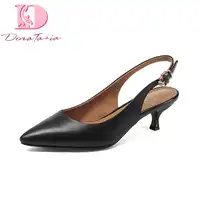 Doratasia Brand New Genuine Leather Buckle Strap Thin Med Heels Solid Best Quality Shoes Woman Fashion Summer Pumps