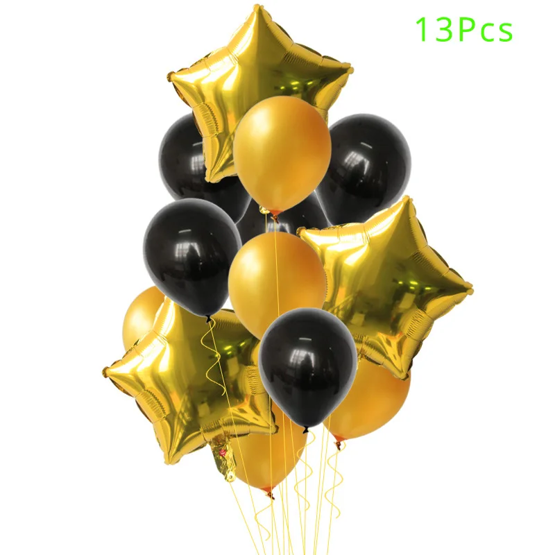 Черное золото с днем рождения баннер шары гелий номер Фольга шар для взрослых 30 40 50 60 день рождения украшения юбилей - Цвет: 13Pcs Mis Sets